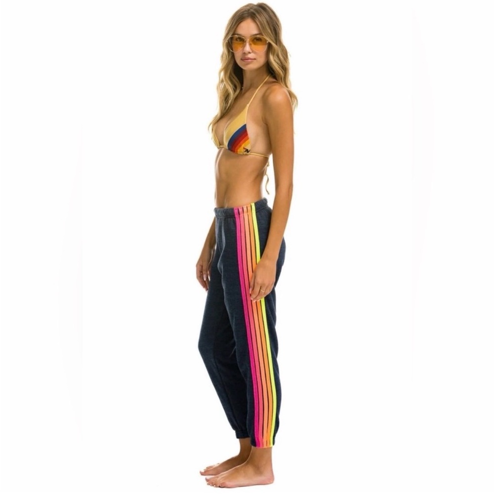 Aviator Nation Heather Navy Neon 5 Stripe Sweatpants Size Medium